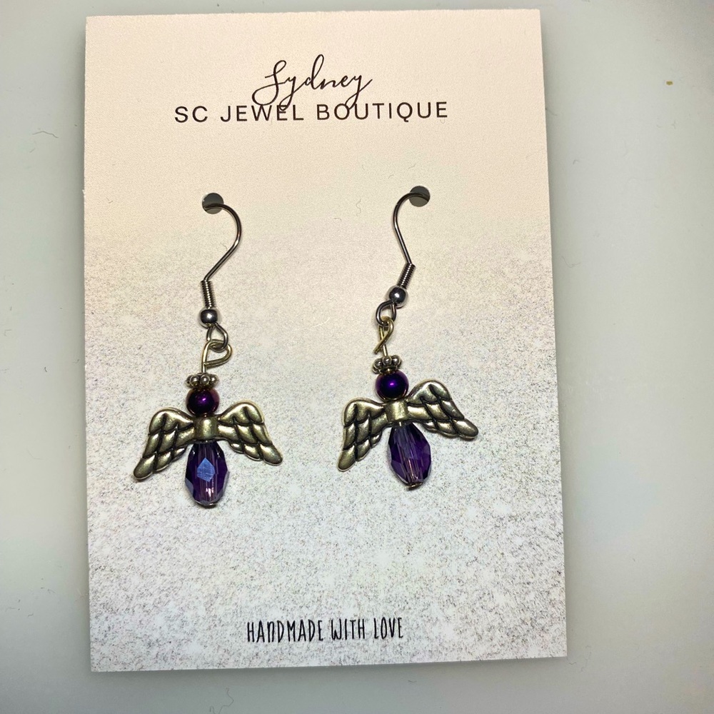 Handmade purple angel earrings